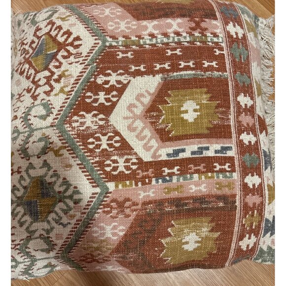 2 Bohemian Kilim Style Throw Pillow With Fringe 22 x 22”Multicolor Cotton - Picture 10 of 16